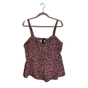 Torrid Black Pink Leopard Print Peplum Sleeveless Top